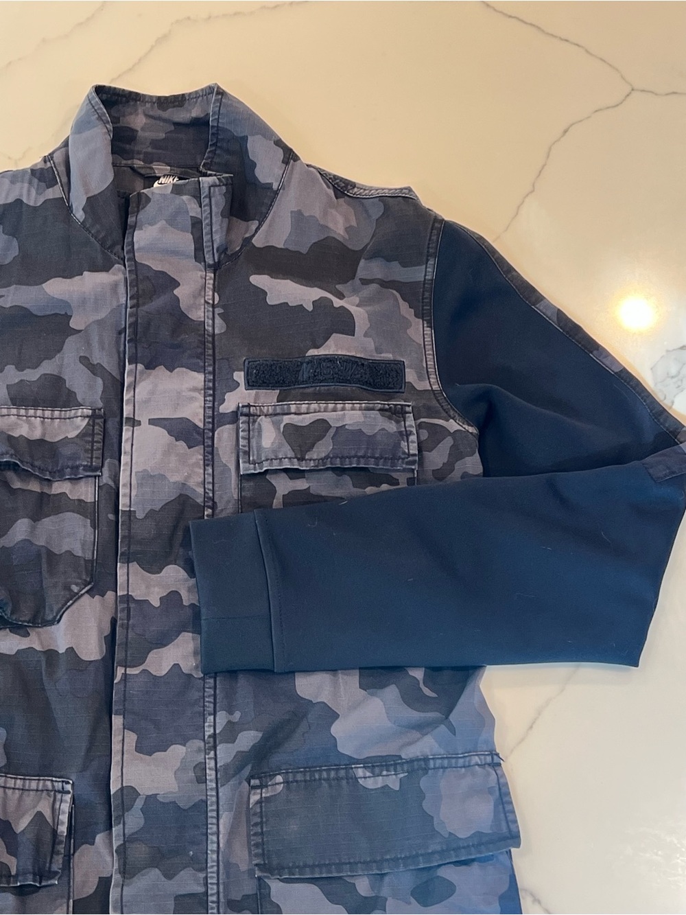 Nike Men's Blue Gray Camo Field Jacket with Navy Sleeves